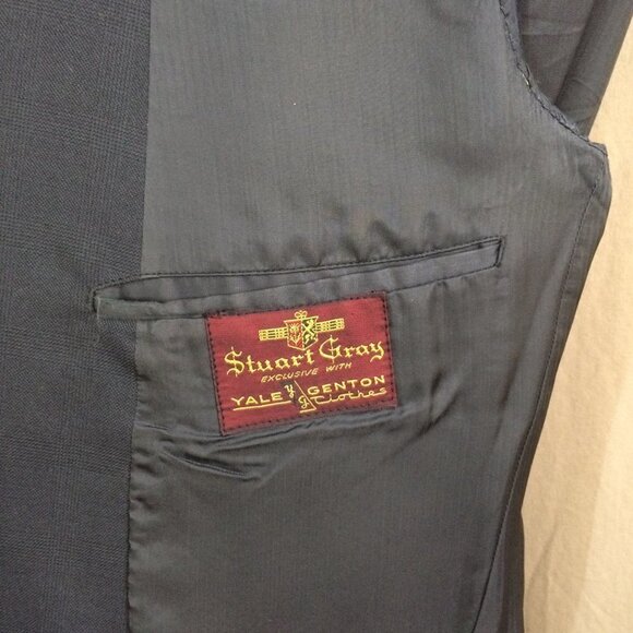 Vintage 70s Mens Blazer Stuart Gray Navy Union Tag 3 Button 42S Sport Coat - Picture 2 of 8